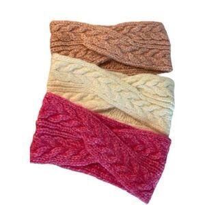 LOFT Ann Taylor lot of 3 Knit Accessory ear warmers | pink/cream